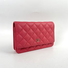 Chanel Caviar Wallet On Chain WOC Dark Pink Series 23