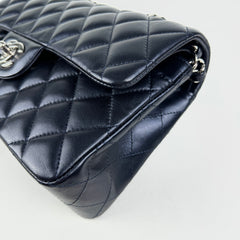 Chanel Small Double Classic Flap Metallic Navy