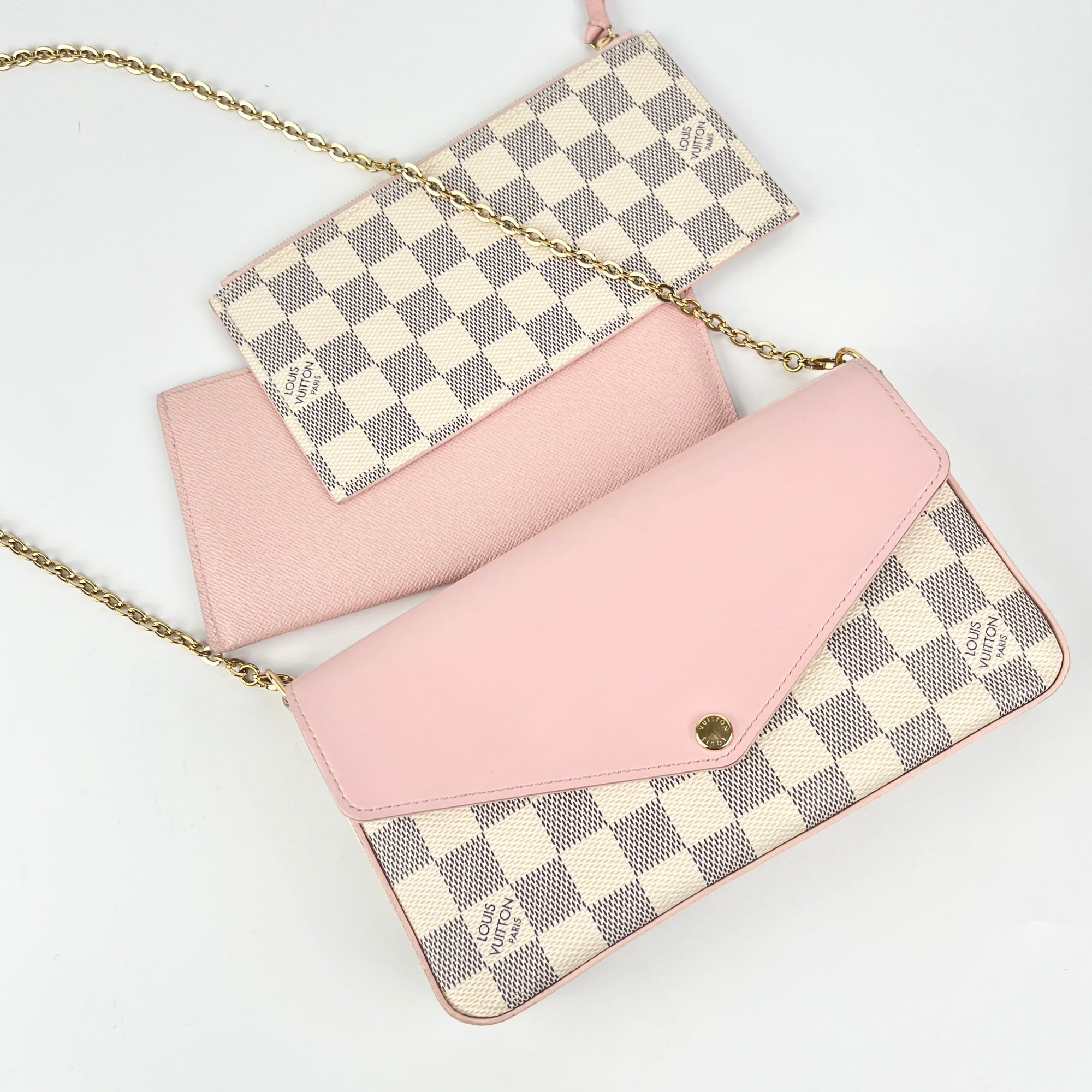 ❤️NEW LOUIS VUITTON Felicie Zip Coin Wallet Pouch Damier Azur Pink HOT GIFT!