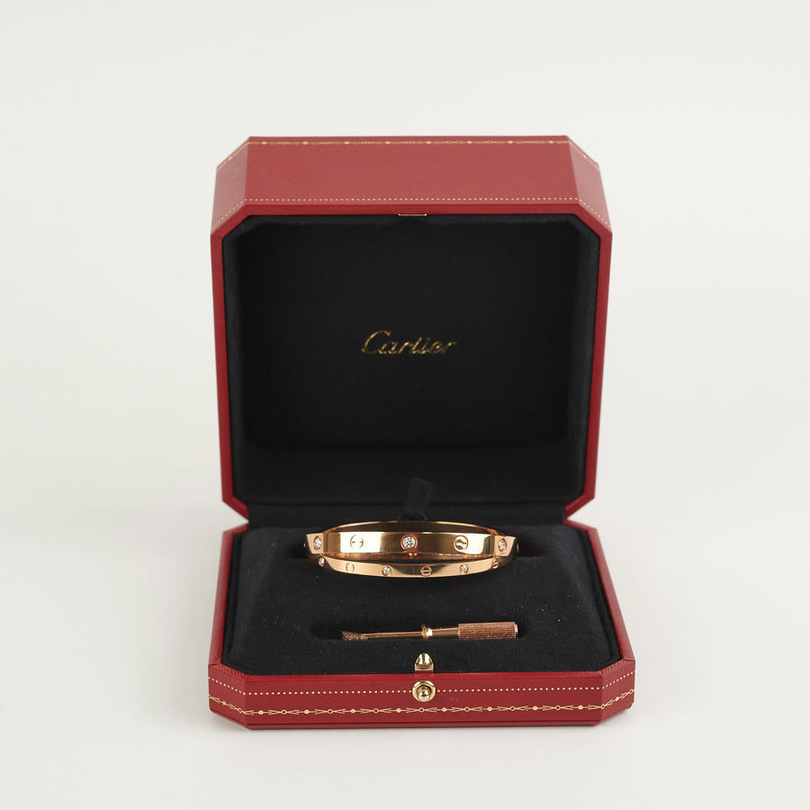 Cartier Double Love Bracelet 12 Diamonds Rose Gold (Size 17)