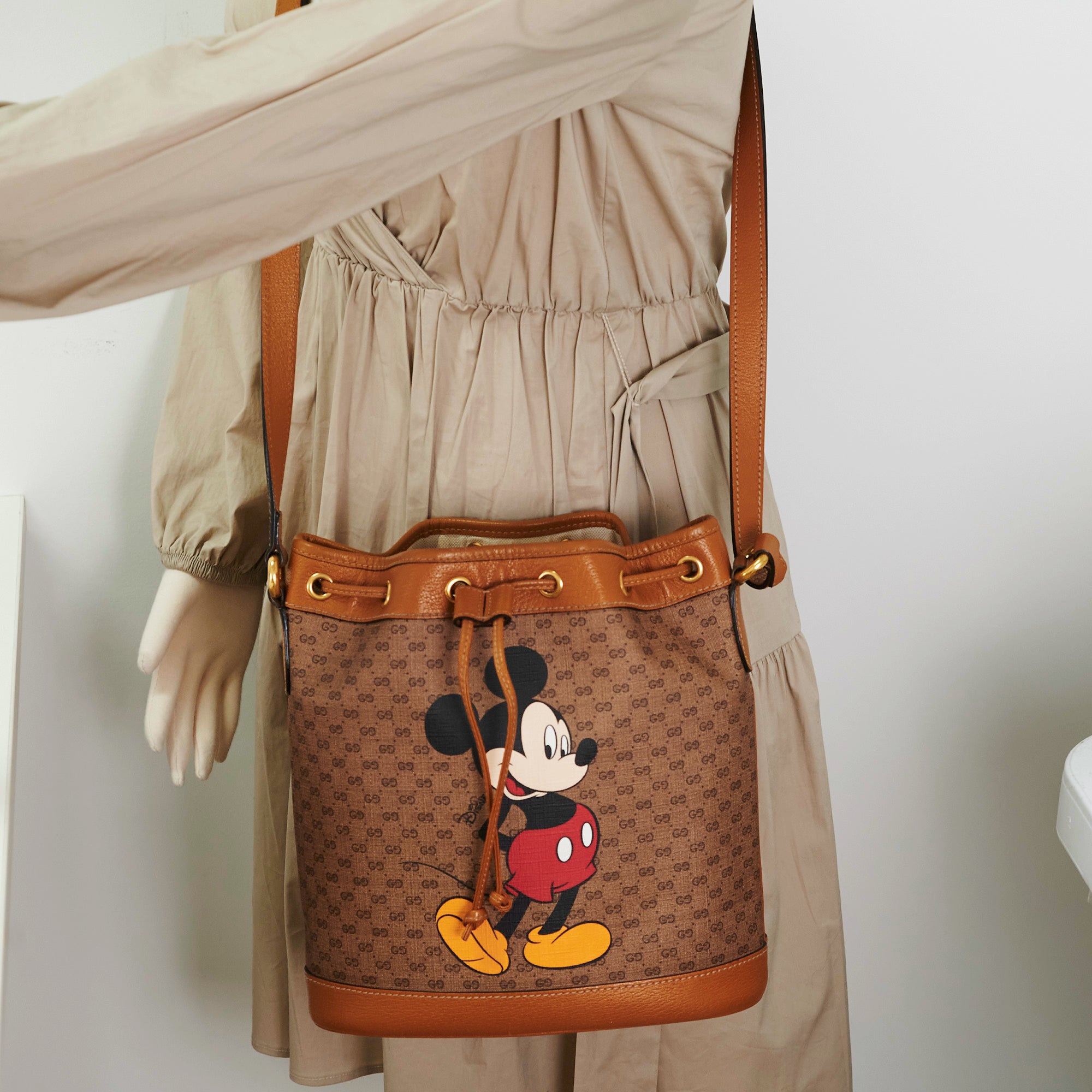 Gucci x Disney Tan/Beige Micro GG Supreme Canvas Small Mickey