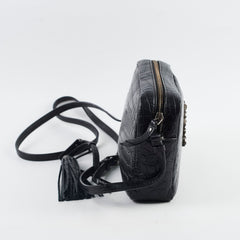 Saint Laurent Croc Embossed Camera Bag Black