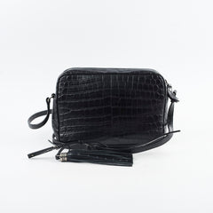 Saint Laurent Croc Embossed Camera Bag Black