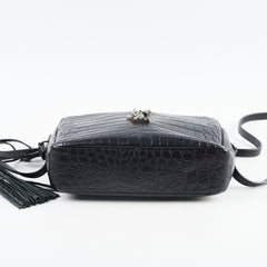 Saint Laurent Croc Embossed Camera Bag Black