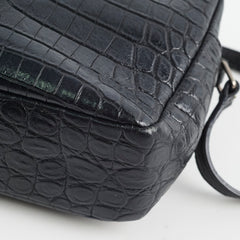 Saint Laurent Croc Embossed Camera Bag Black