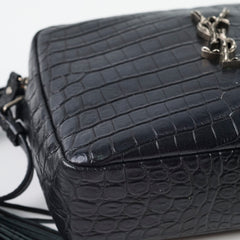 Saint Laurent Croc Embossed Camera Bag Black