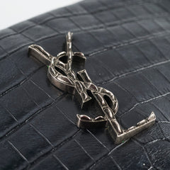 Saint Laurent Croc Embossed Camera Bag Black