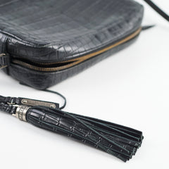 Saint Laurent Croc Embossed Camera Bag Black