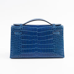 Hermes Kelly Pochette Shiny Alligator 7Q Mykonos C Stamp