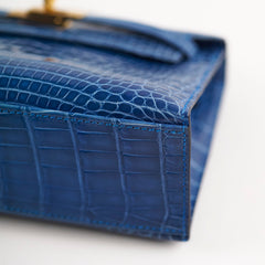 Hermes Kelly Pochette Shiny Alligator 7Q Mykonos C Stamp