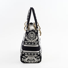 Christian Dior Medium Lady D-Lite Embroidered Bag Black/White