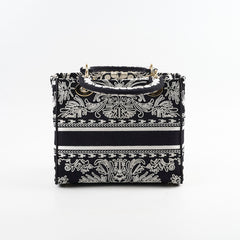 Christian Dior Medium Lady D-Lite Embroidered Bag Black/White