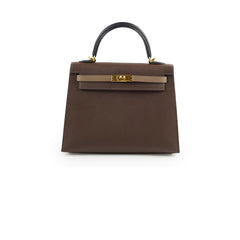 Hermes Kelly 25 Epsom B Stamp 2023 Noir/Ecorce/Etoupe