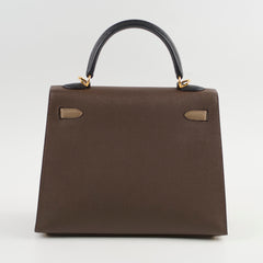 Hermes Kelly 25 Epsom B Stamp 2023 Noir/Ecorce/Etoupe