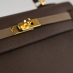 Hermes Kelly 25 Epsom B Stamp 2023 Noir/Ecorce/Etoupe