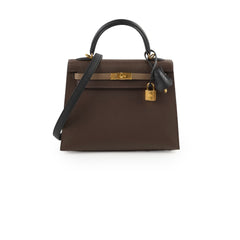 Hermes Kelly 25 Epsom B Stamp 2023 Noir/Ecorce/Etoupe