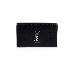 Saint Laurent Croc Embossed Clutch Black