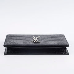 Saint Laurent Croc Embossed Clutch Black