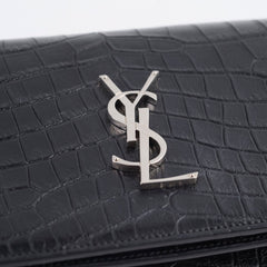 Saint Laurent Croc Embossed Clutch Black
