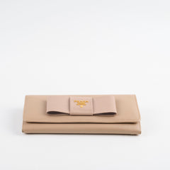 Prada Bow Saffiano Wallet Beige