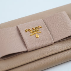 Prada Bow Saffiano Wallet Beige