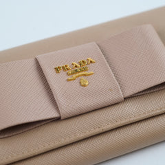 Prada Bow Saffiano Wallet Beige