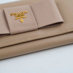 Prada Bow Saffiano Wallet Beige