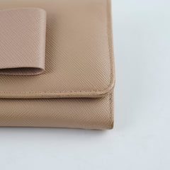 Prada Bow Saffiano Wallet Beige