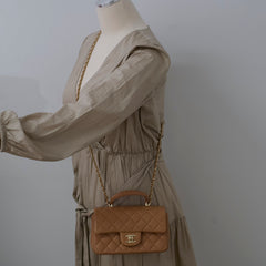Chanel Mini Rectangular Top Handle Dark Beige Microchip