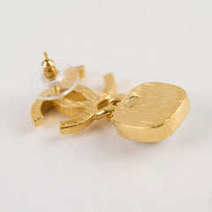 Chanel Gold CC Square Pearl Drop Earrings Costume Jewellery