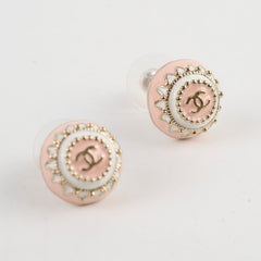 Chanel Pink CC Logo Stud Earrings Costume Jewellery