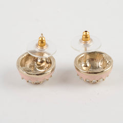 Chanel Pink CC Logo Stud Earrings Costume Jewellery