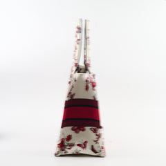 Christian Dior Medium Book Tote Butterfly Embroidery Red