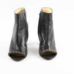 Chanel Women's Leather Open Toe Boots Black  Size 36.5