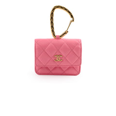 Chanel Qulited Mini Hook Card Coin Case Pink 31 Series