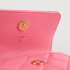 Chanel Qulited Mini Hook Card Coin Case Pink 31 Series