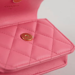 Chanel Qulited Mini Hook Card Coin Case Pink 31 Series