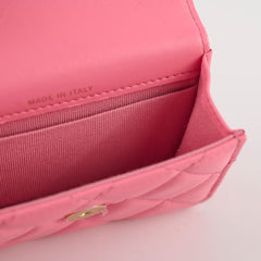 Chanel Qulited Mini Hook Card Coin Case Pink 31 Series