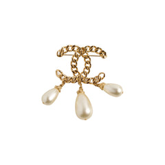 Chanel Large 3 Pearl Drop CC Brooch