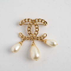 Chanel Large 3 Pearl Drop CC Brooch