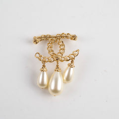 Chanel Large 3 Pearl Drop CC Brooch