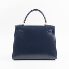 Hermes Kelly 28 Blue Indigo Box Circle X Stamp