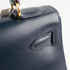 Hermes Kelly 28 Blue Indigo Box Circle X Stamp
