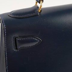 Hermes Kelly 28 Blue Indigo Box Circle X Stamp