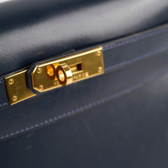 Hermes Kelly 28 Blue Indigo Box Circle X Stamp