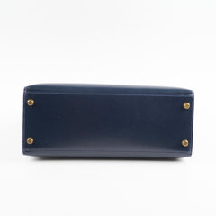 Hermes Kelly 28 Blue Indigo Box Circle X Stamp