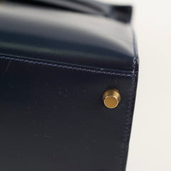 Hermes Kelly 28 Blue Indigo Box Circle X Stamp