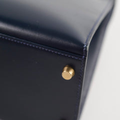 Hermes Kelly 28 Blue Indigo Box Circle X Stamp