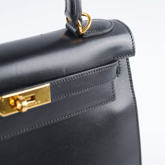 Hermes Kelly 28 Black Box Square D Stamp