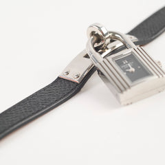 Hermes Kelly Watch Bracelet Black/Silver Espom
